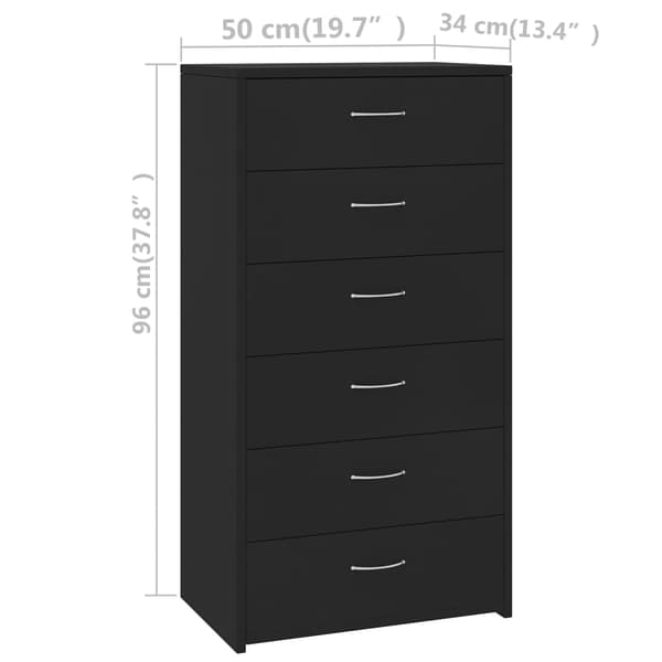 vidaXL kommode med 6 skuffer sort 50 x 34 x 96 cm spånplade