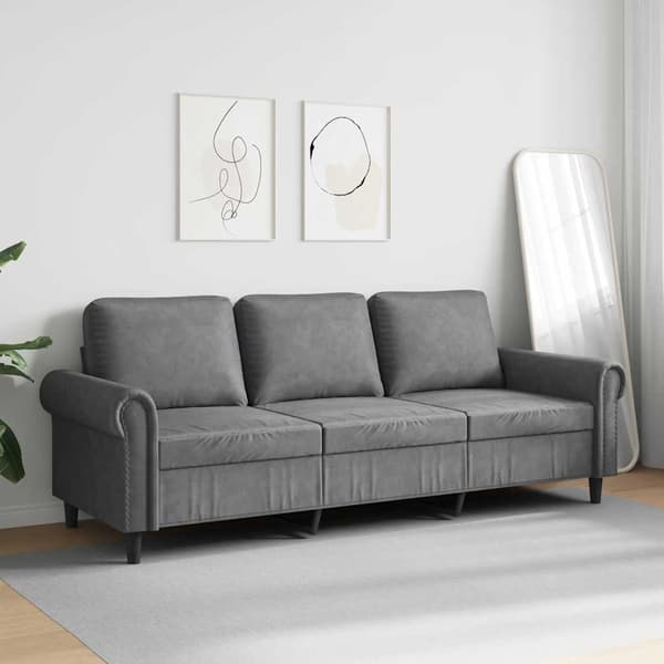 vidaXL 3-sitssoffa mörkgrå 180 cm klädd i sammet