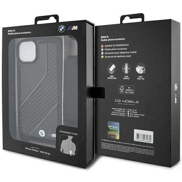 BMW BMHCP15S23PSCCK iPhone 15 / 14 / 13 sort/sort hårdt cover M Edition Carbon Stripe & Strap