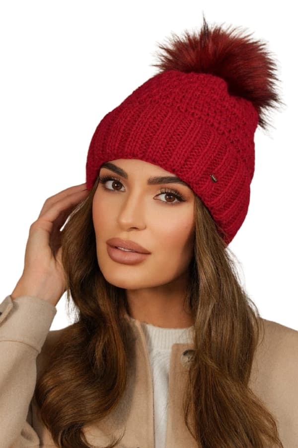 Dam Vinterhatt Röd Kamea-Furja Med Eco Pompom