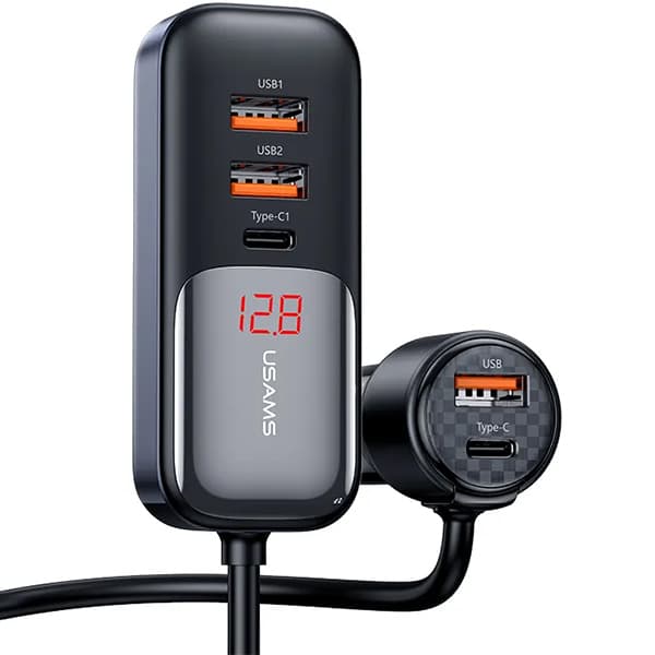 USAMS C40 Biloplader 3xUSB+2xUSB-C 165W PD+QC Hurtigopladning Sort
