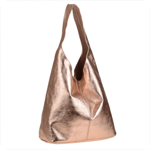Læder shopper taske, rosaguld metallic