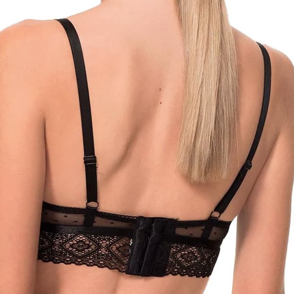 Dame-BH med polstring, blonde og tyl, elegant sort Dame-BH med polstring, blonde og tyl, elegant sort