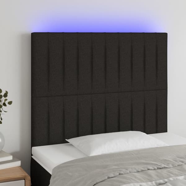 vidaXL sengegavl med LED sort 100x5x118/128 cm stof