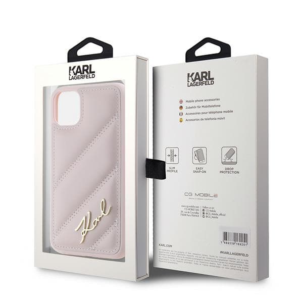 Karl Lagerfeld Diagonal Quilted Script-cover til iPhone 11 / Xr, lyserød