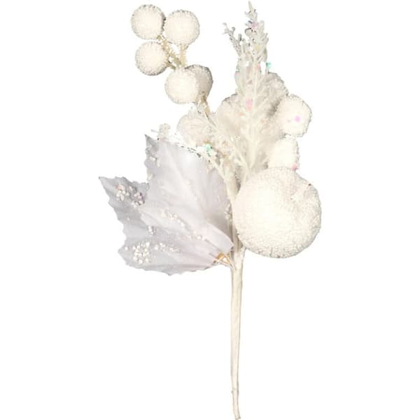 SPADE dekorationsgren med äpple, snötäckt, 20 cm, vit