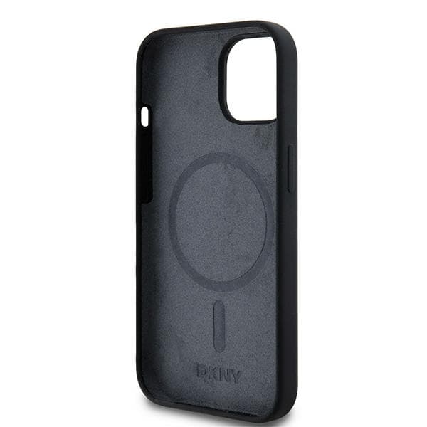 DKNY Liquid Silicone White Printed Logo MagSafe-etui til iPhone 14, sort