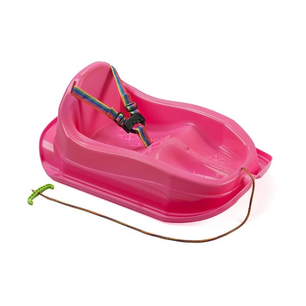 Barnens plastpulka med säkerhetsbälten rosa