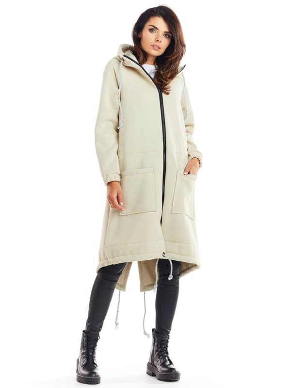 Lång parkas med dragkedja - beige L/XL