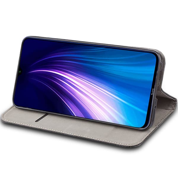 Etui til XIAOMI REDMI NOTE 8T SMART MAGNET BOOKETUIL SORT + GLAS