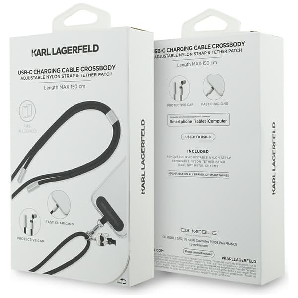 Universal Karl Lagerfeld CBDY Ikonik Charm USB-C/USB-C Kabelsnor Sort