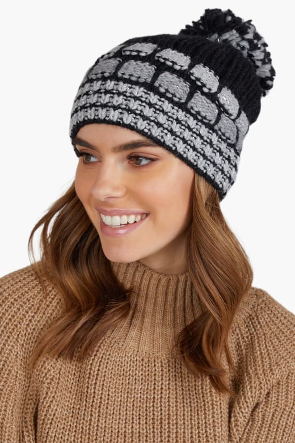 AMANDA damhatt med pompom, svart