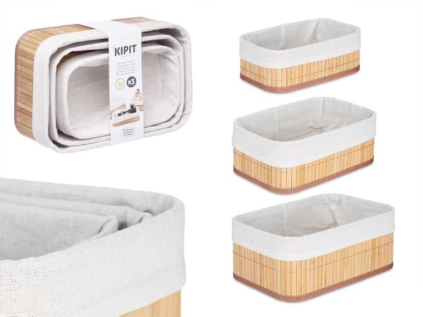 Set med 3 grå bambukorgar
