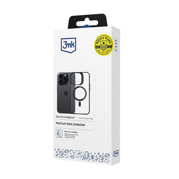 3mk Satin Armor-cover MagSafe til iPhone 15 Pro Max, sort