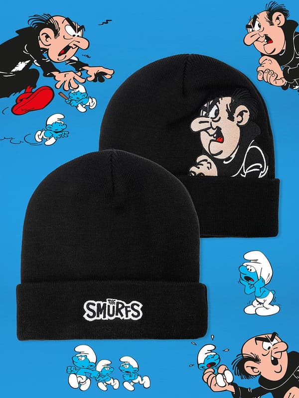 Wraparound vinterhue Sorte Smølfer Gargamel figur uni