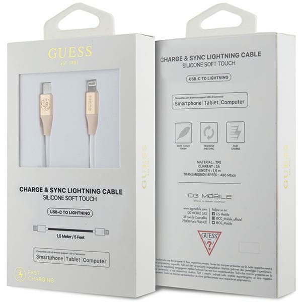 Guess Ebossed Logo - USB-C - Lightning -kaapeli 1,5 m, kulta