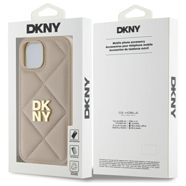 DKNY Quilted Stack Logo iPhone 15 -suojakuori, beige