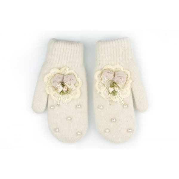 SØDE BLOMSTER- OG PERLEHANDSKER CREME REK130