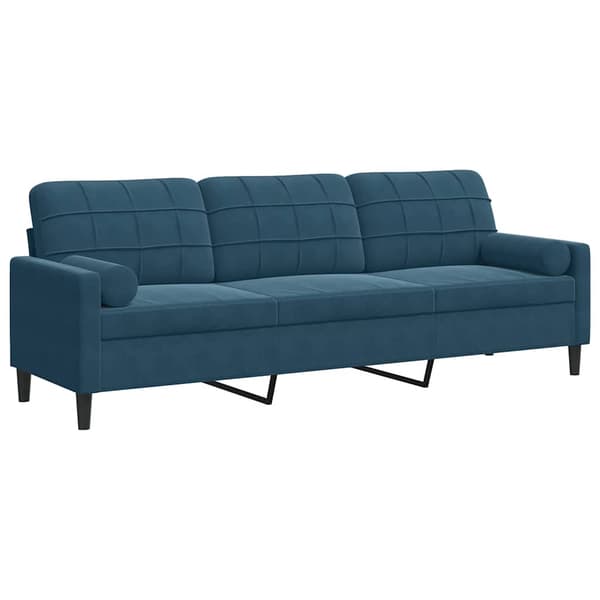 vidaXL 3-sitssoffa med kuddar, blå, 210 cm, sammet