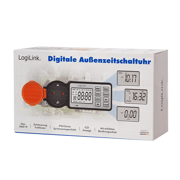 Programmør Ekstern timer LogiLink IP44 LCD 3600 W CEE 7/3 12 programmer