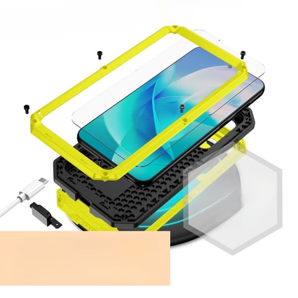 Pansret cover til Samsung Galaxy S23, R-JUST CamShield Slide, gul/sort