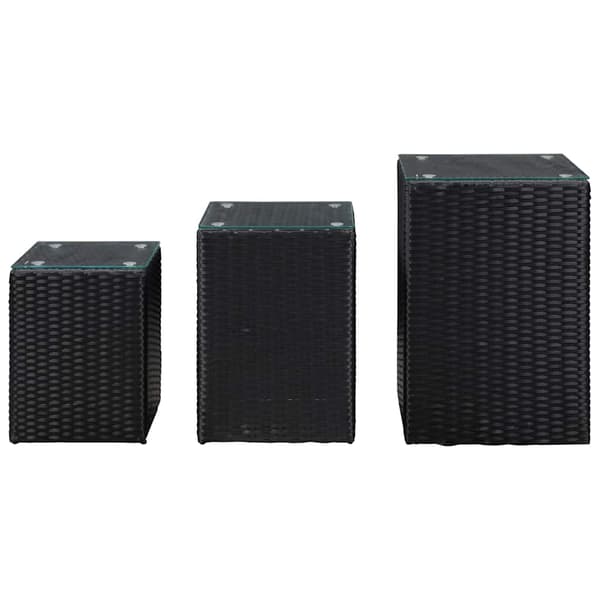 vidaXL sideborde, sæt med 3, glasplader, sort, polyrattan