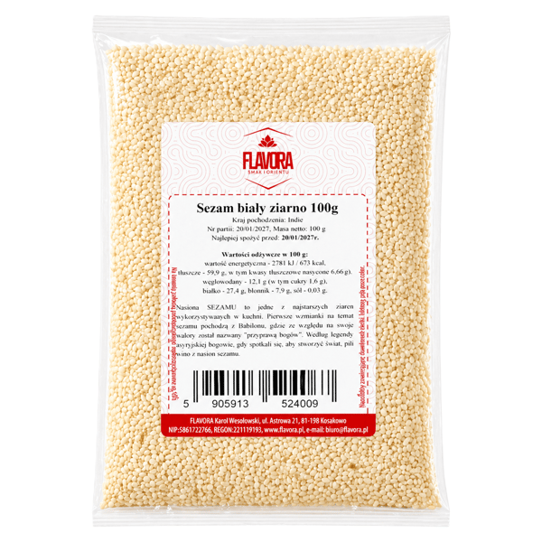 Hvide sesamfrø, afskallede, 100 g, perfekte til at pynte retter
