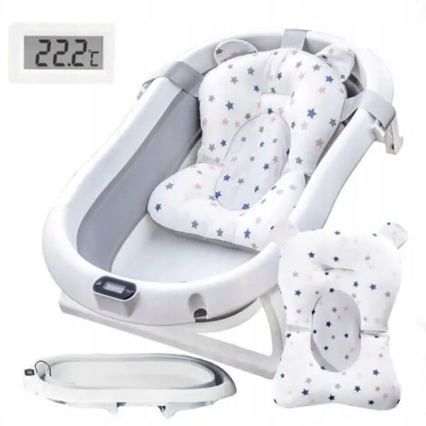 FOLDBART BABYBADEKURV MED SILIKONE-LCD-TERMOMETERPUDE