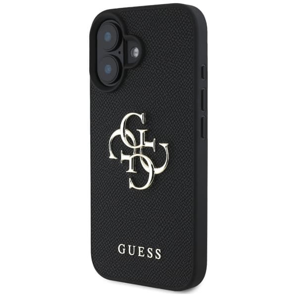 Guess Grained Big 4G Logo Small Classic Logo cover til iPhone 16, sort