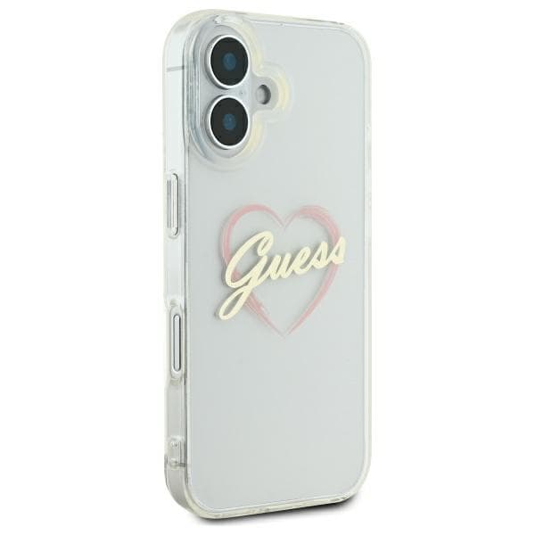 Guess IML Hjerte-etui til iPhone 16 plus, Gennemsigtig