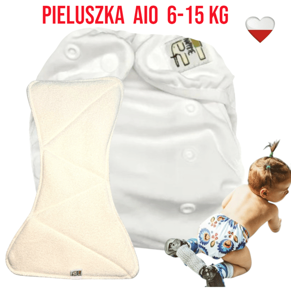 NappiMe AIO lommeble, vaskbar, hvid microfleece.
