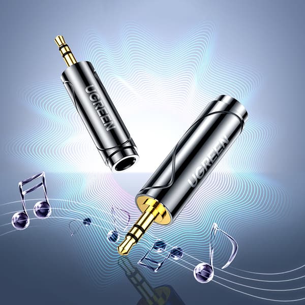 Lydadapter 3,5 mm (han) til 6,35 mm mini-jack (hun) grå