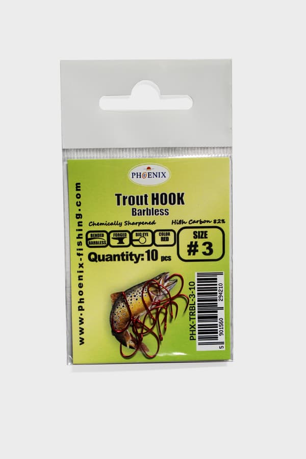 Hullinglösa öringkrokar - PHX-trbl-3-10 - RÖD - #3