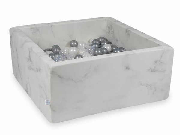 Tør pool 90x90x40 marmor med 400 kugler: perlemor, transparent, sølv