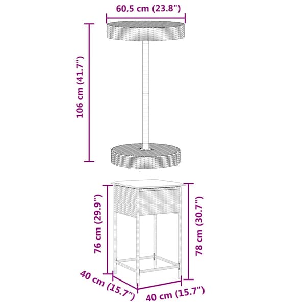 vidaXL 3-delt barsæt med hynder, sort polyrattan