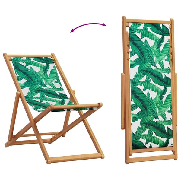 vidaXL foldbar strandstol, bladmønster, eukalyptus og stof