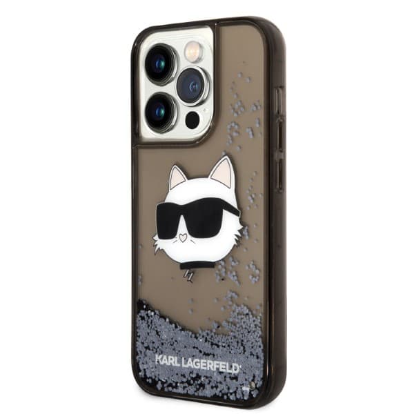 Karl Lagerfeld Glitter Choupette Head-cover til iPhone 14 Pro Max, sort