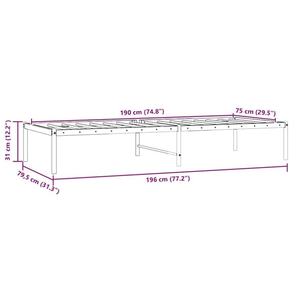 vidaXL metalsengestel sort 75x190 cm
