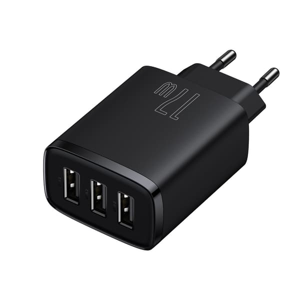 Kompakti 3x USB 17W musta seinälaturi