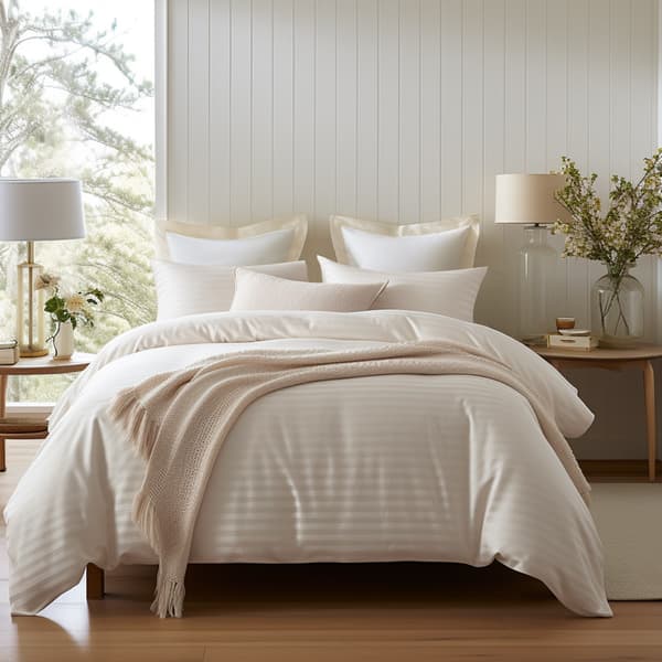 Bäddset 140x200 satin 100% bomull krämfärgad med klassiska ränder