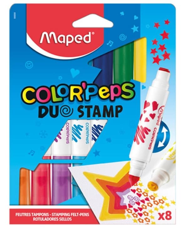 Dobbeltsidede tuscher med stempler, 8 farver, MAPED