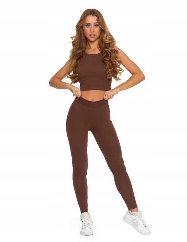 Dameleggings i bomuld med bred elastisk linning, elastisk pasform, MORAJ L MOCCA