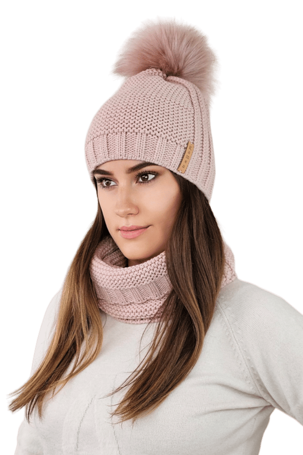 FIONA vinterset mössa med halsduk, rosa