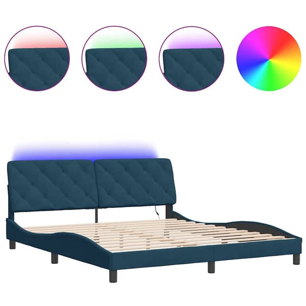 vidaXL Sängram med LED blå 180x200 cm sammet