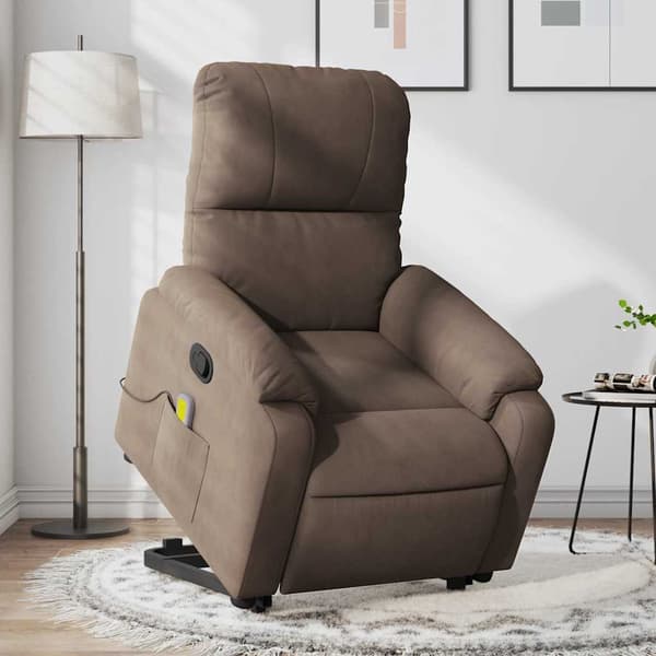 vidaXL Lyftbar massagefåtölj, brun, mikrofiber