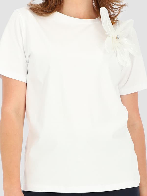 ELEGANT DAMBLUS I BOMULL MED 3D-BLOMMA