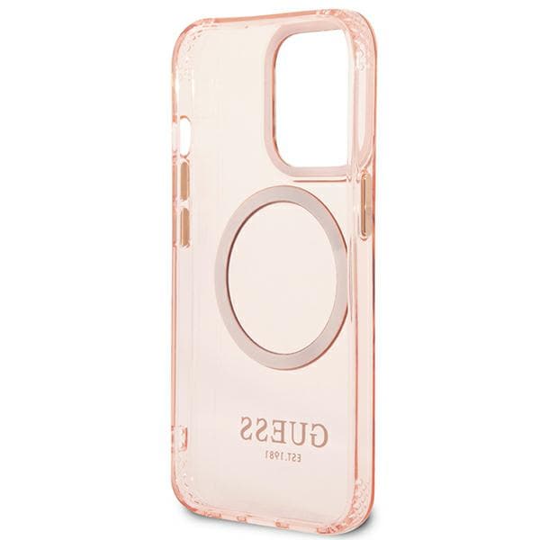 Guess Gold Outline Translucent MagSafe-etui til iPhone 13 Pro Max, lyserød