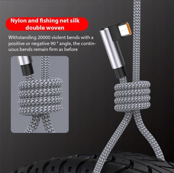 Stålgråt USB-A / USB-C 90° vinklet kabel 8m (8 meter) 6A