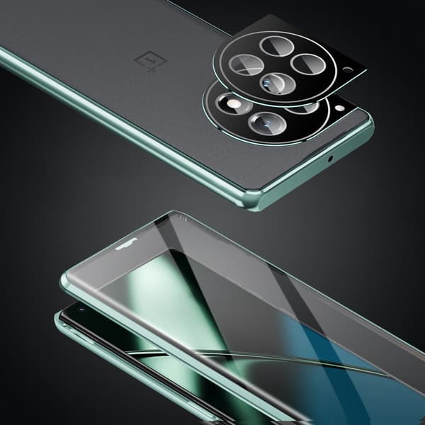 Etui til OnePlus 12 5G, Magnetisk Dobbelt Glas, Grøn