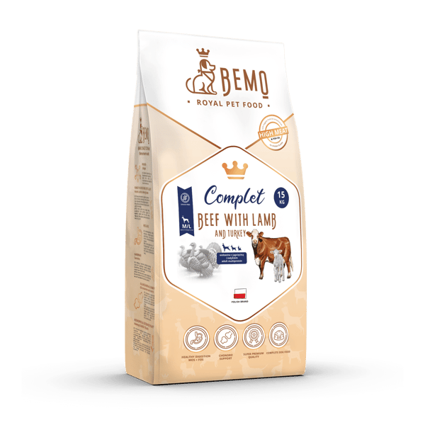 Bemo Complet - multiprotein tørfoder til hunde med oksekød, kalkun og lam til mellemstore og store hunde (M/L) 10 kg